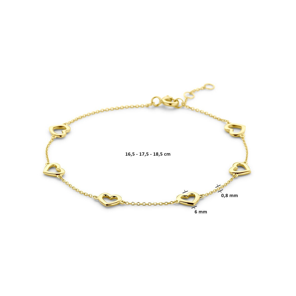 14k Geelgouden Armband met Hartjes – Verstelbaar