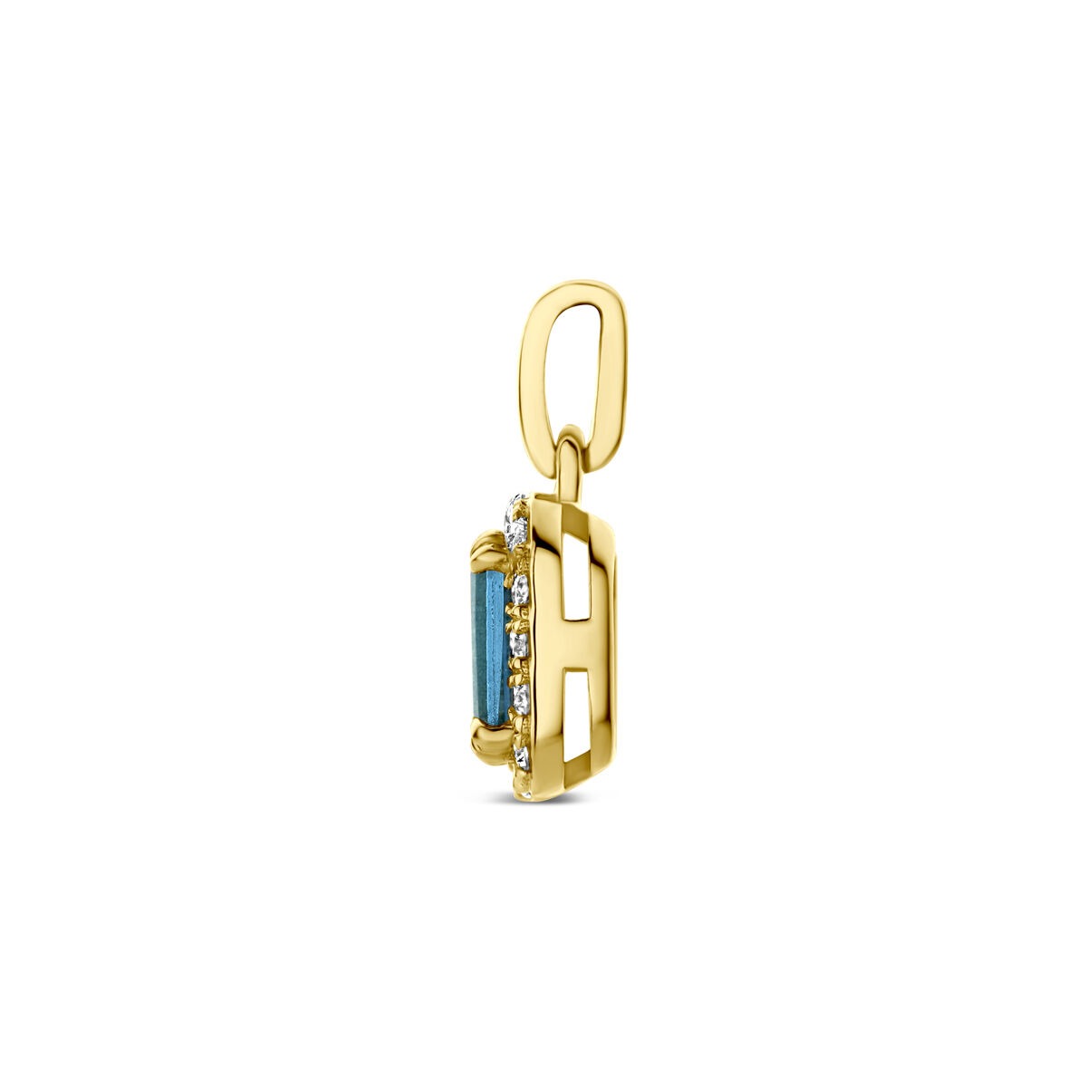 14k Geelgouden hanger met London blue topaas en lab grown diamant