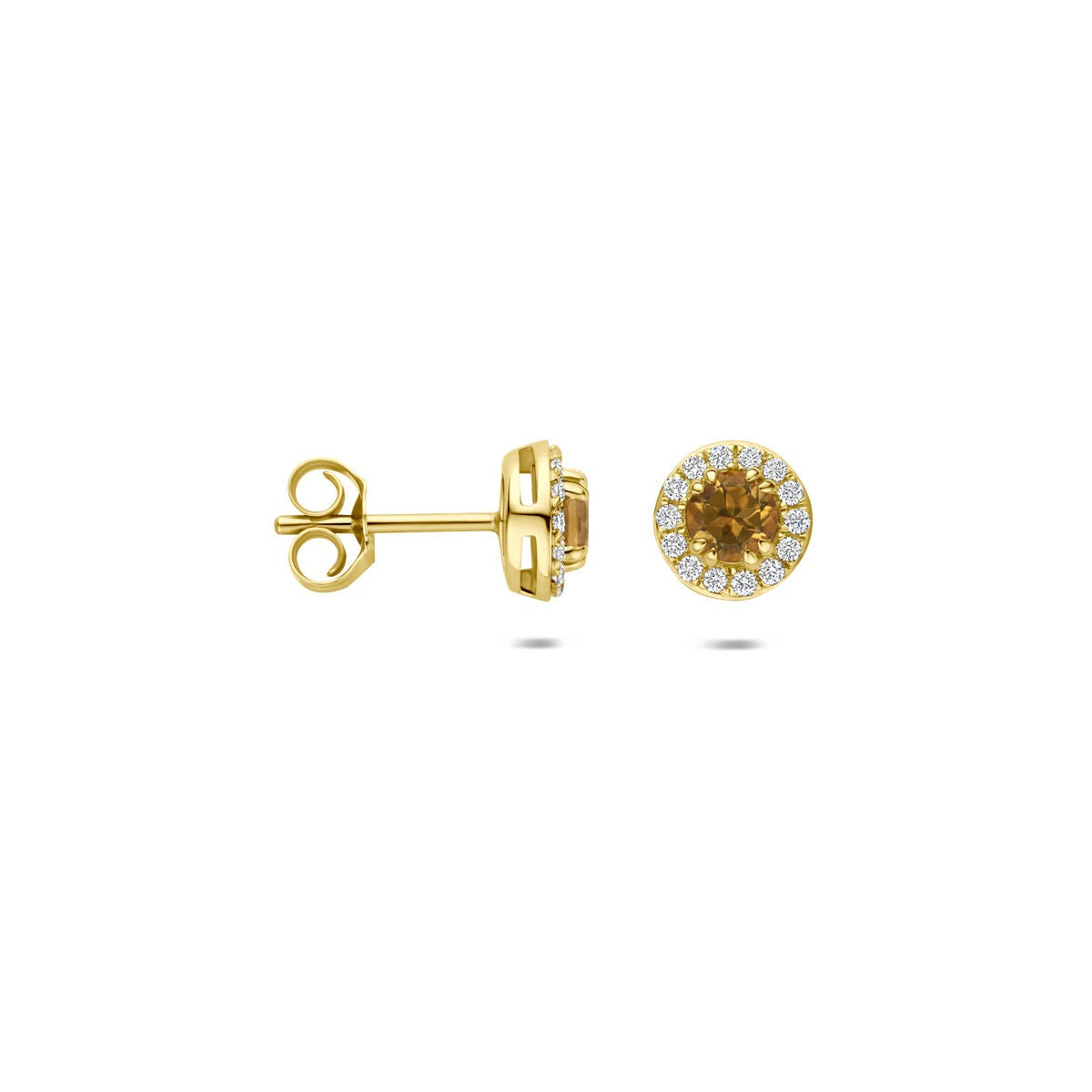 14k Geelgouden oorknoppen met citrien en lab grown diamant