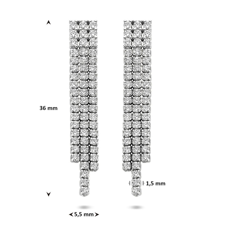 Zilveren oorhangers dames met zirkonia – entourage zetting 36 mm