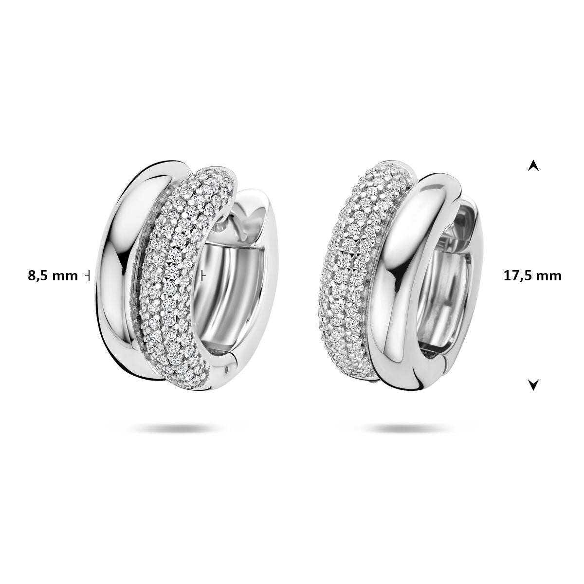 Zilveren oorringen dames met zirkonia – gerhodineerd klapoorringen 17.5 mm