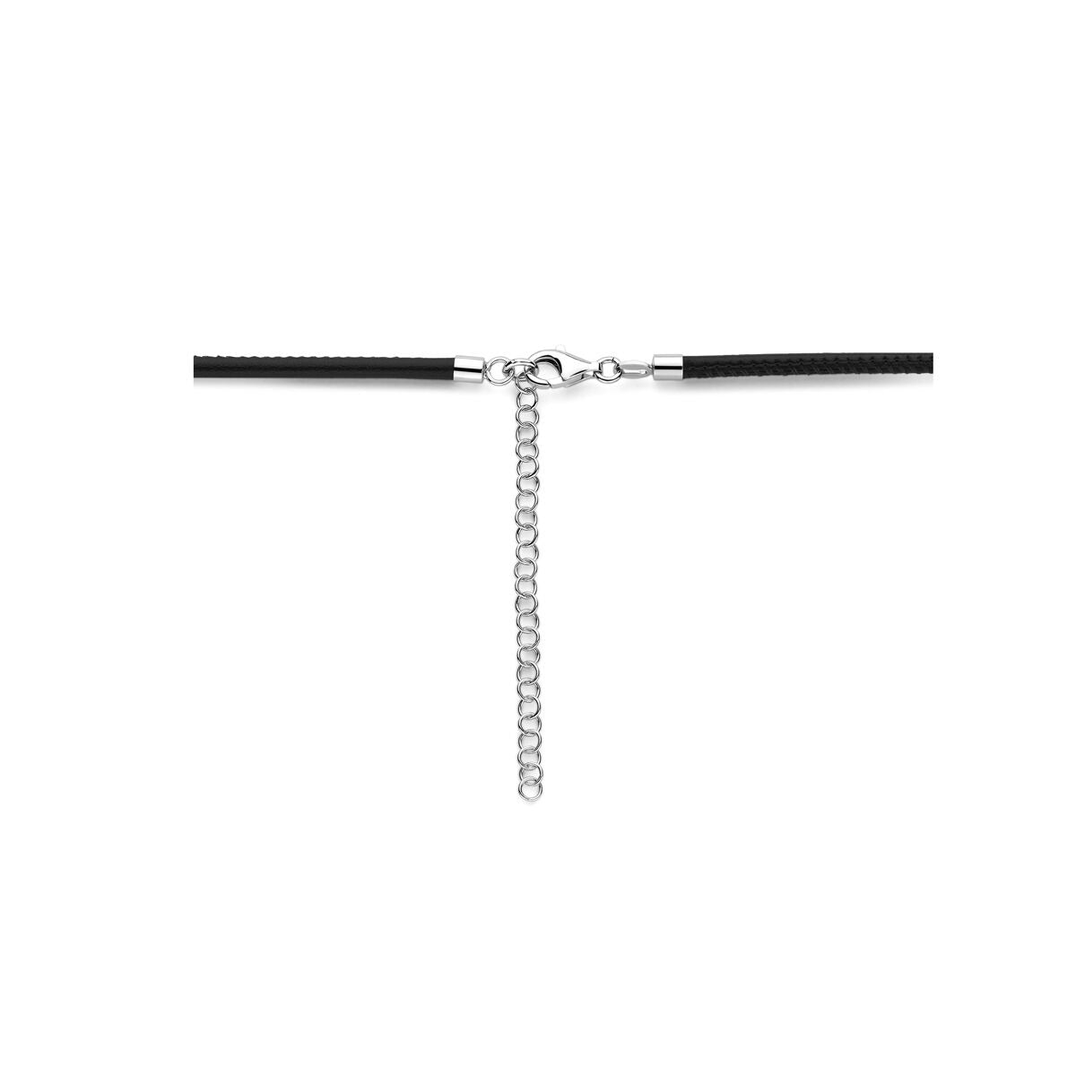 Gerhodineerd zilveren collier met hart en zwart koord