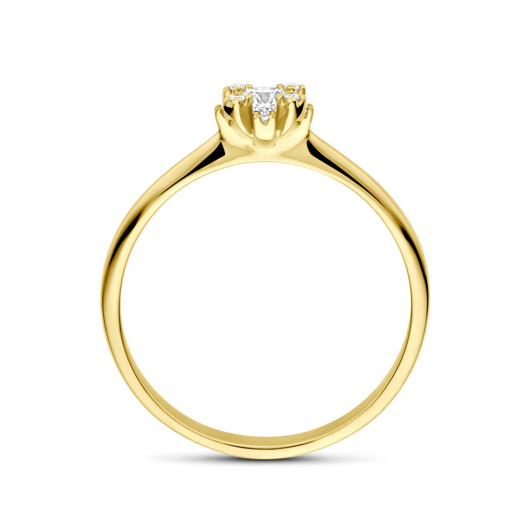 14k geelgouden damesring met zirkonia – elegante ring in entourage stijl