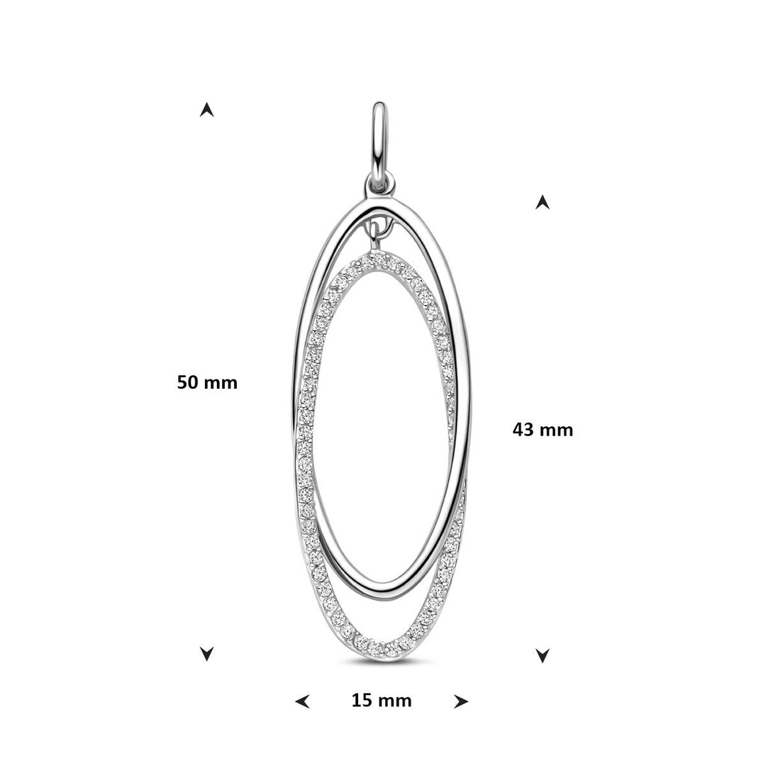 Zilveren hanger met zirkonia – ovaal ontwerp in entourage stijl 50 mm