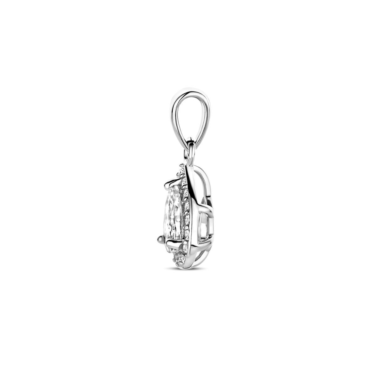 pendant zirconia halo silver rhodium plated