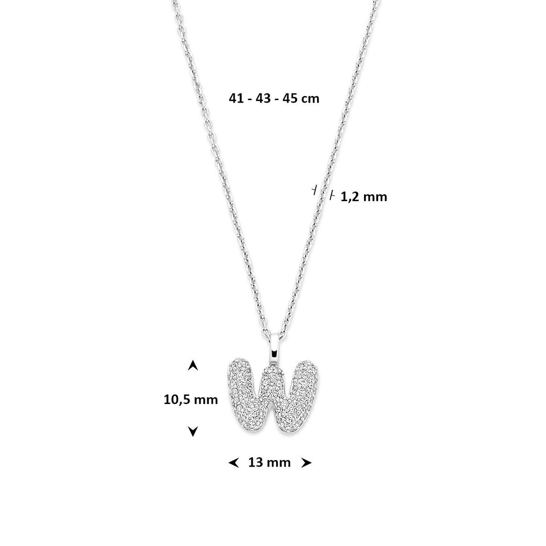 Gerhodineerd 925 zilveren letter collier met zirkonia