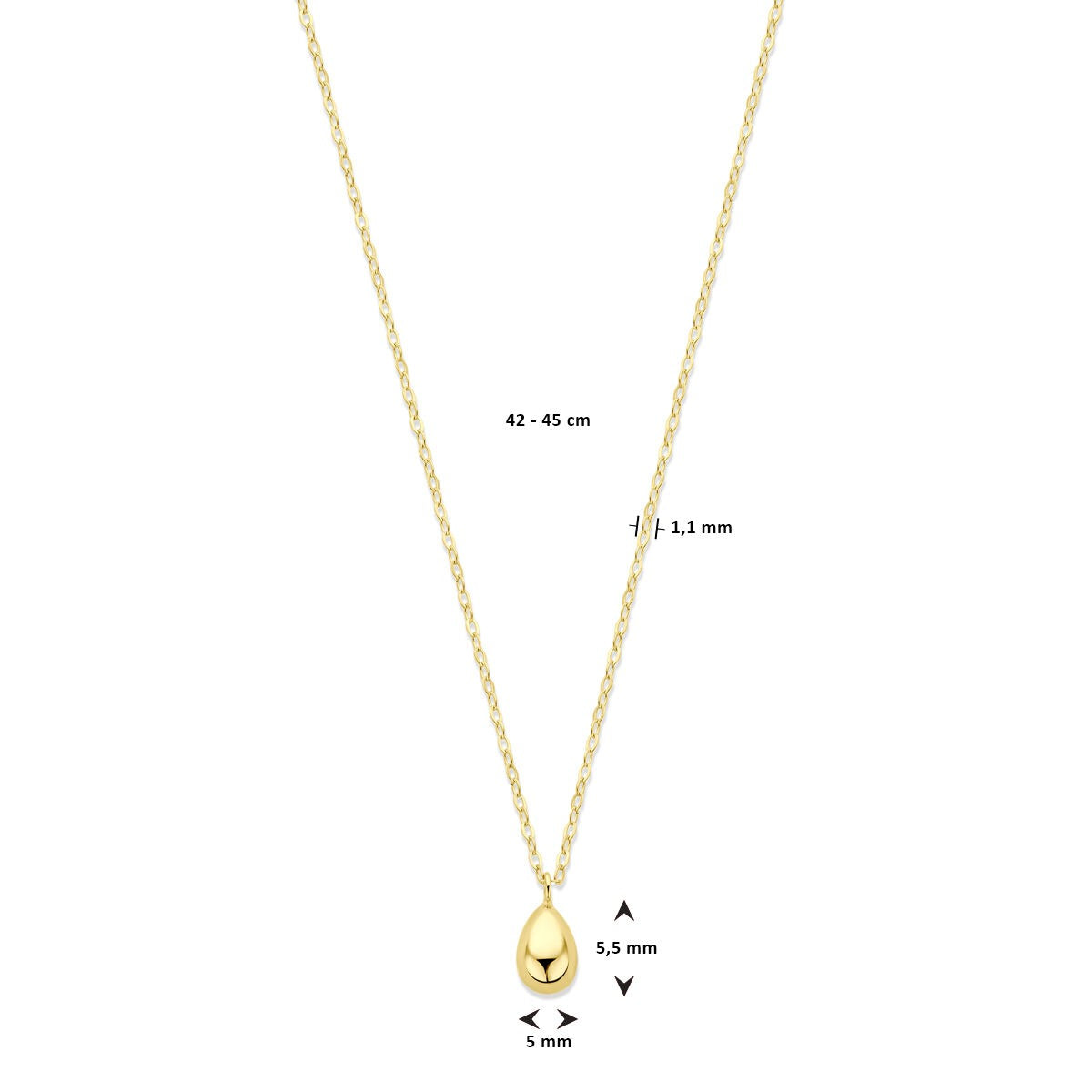 14k geelgouden collier met druppelvormige hanger