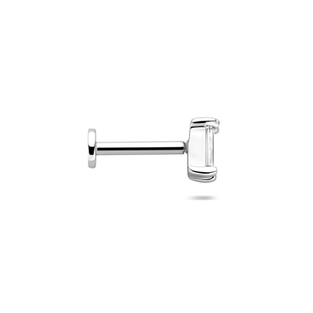 925 Gerhodineerd Zilveren Flat Back Piercing met Zirkonia