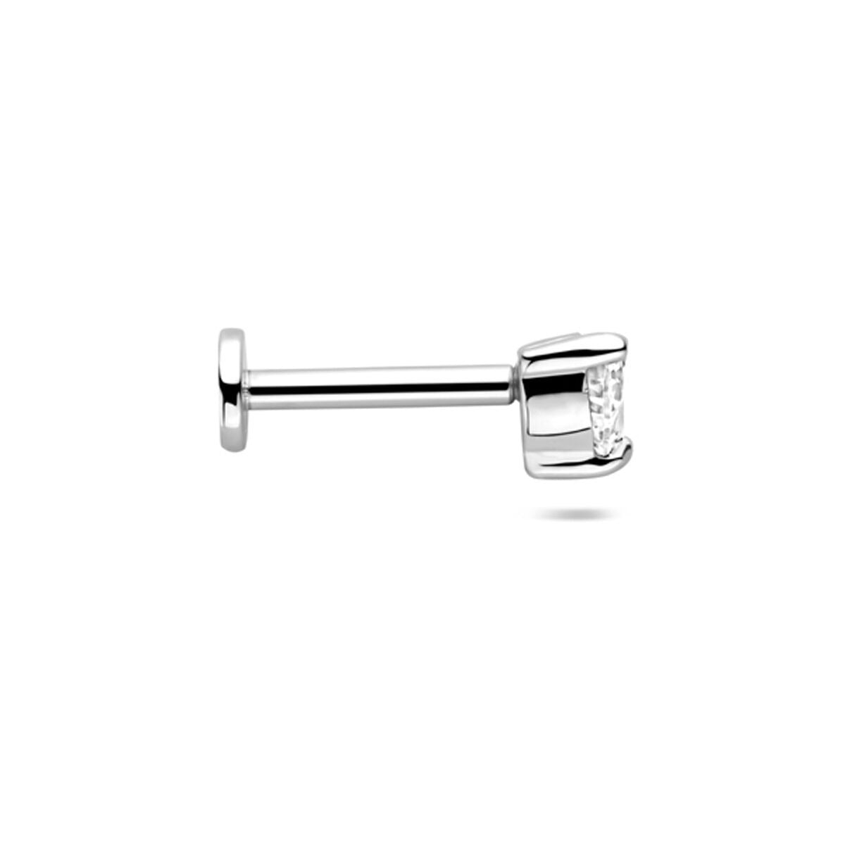925 Gerhodineerd Zilveren Flat Back Piercing met Zirkonia
