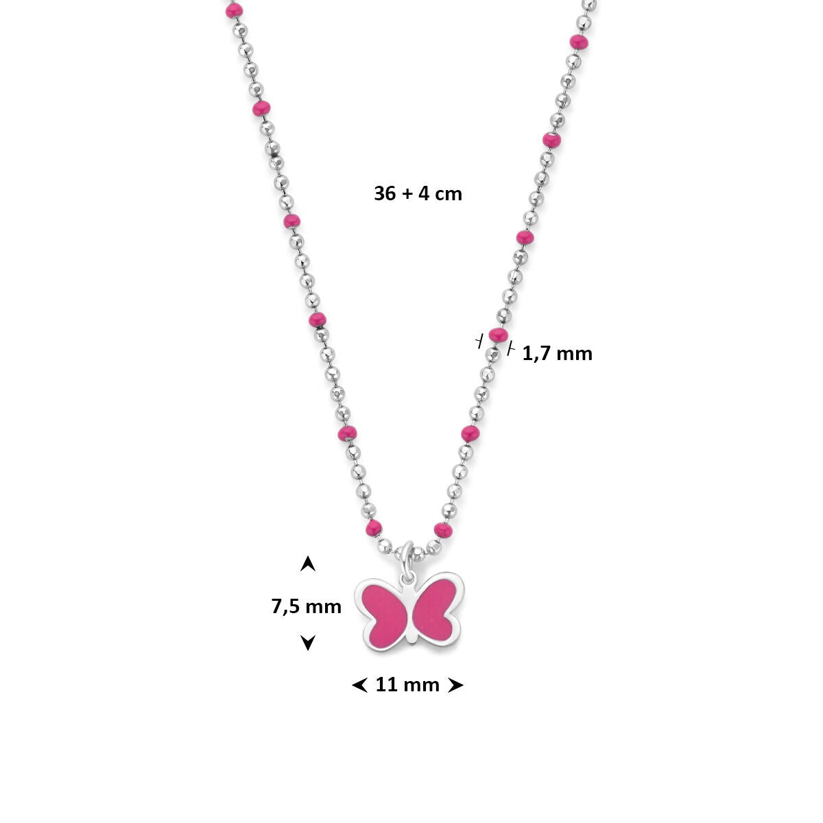 Gerhodineerd 925 zilveren kinder collier met vlinder