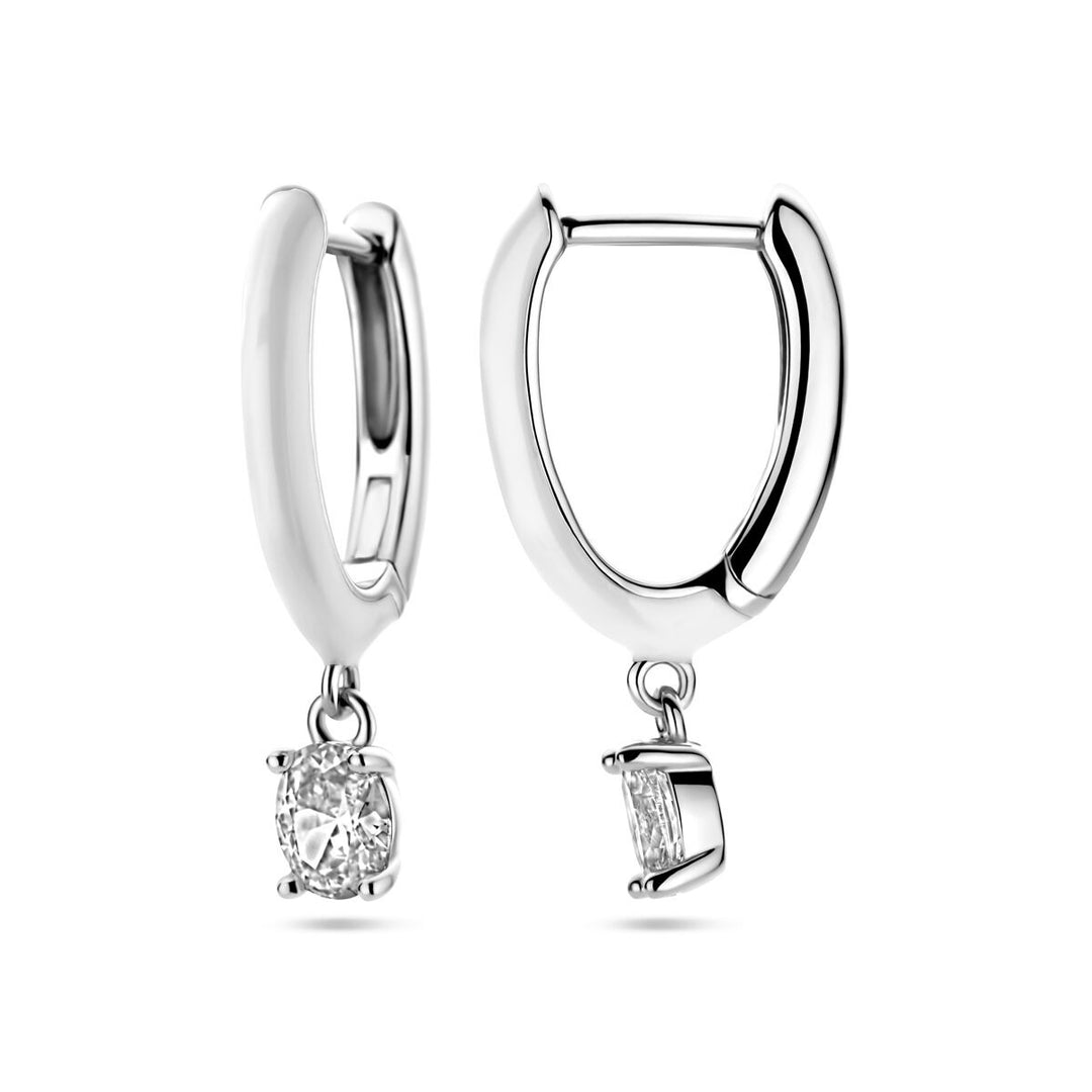 drop earrings zirconia and white enamel silver rhodium plated