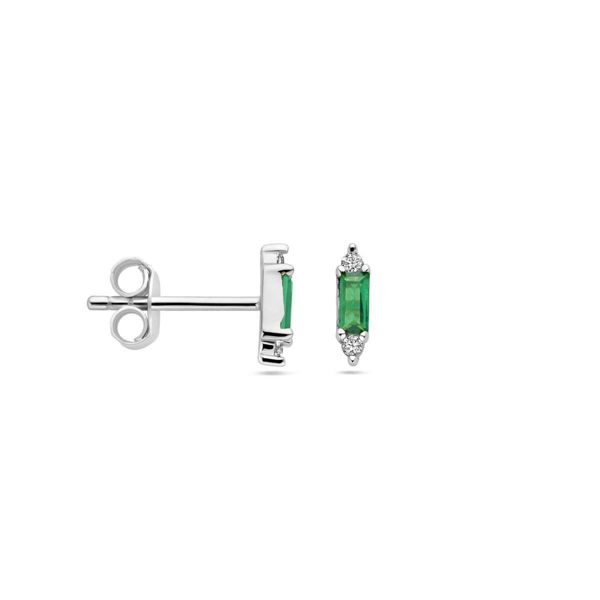 Zilveren dames oorknoppen met groene en witte zirkonia – gerhodineerd 8 mm