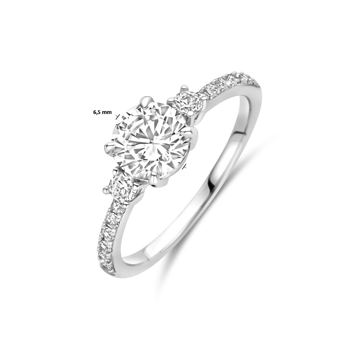 Zilveren ring met briljant geslepen zirkonia – gerhodineerd 925 zilver, 6,5 mm