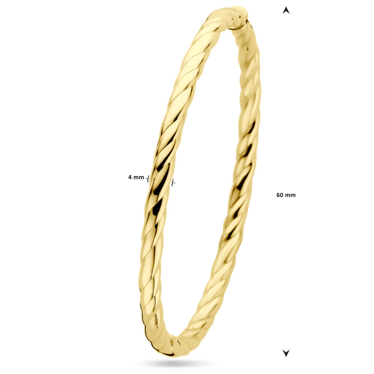 14k geelgouden bangle met gedraaide buis – 4 mm breed, diameter 60 mm
