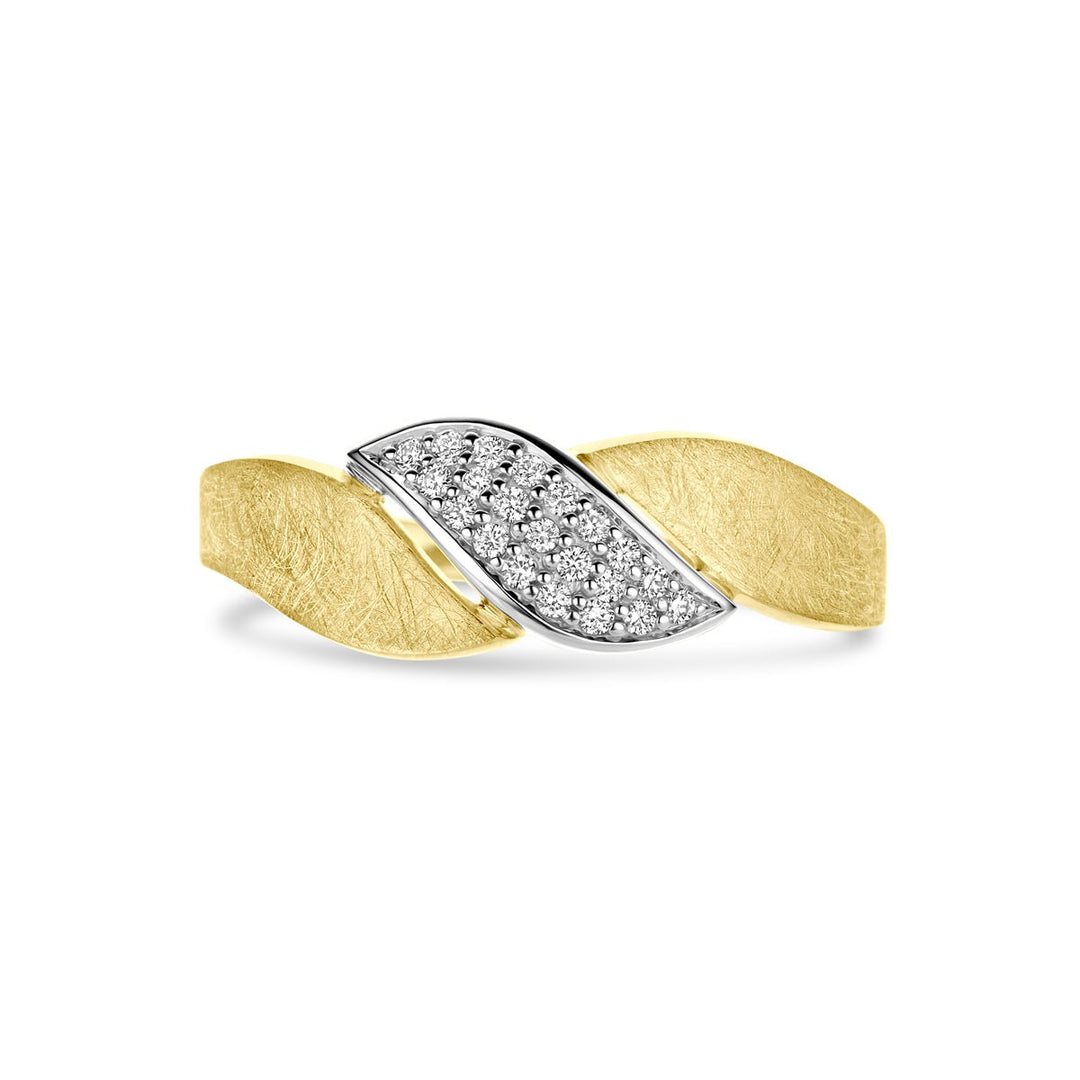 ring poli/mat diamant 0.08ct h si 14K bicolor goud geel/wit