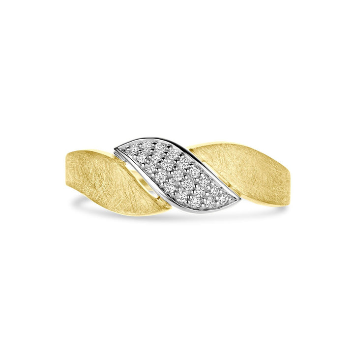 ring poli/mat diamant 0.08ct h si 14K bicolor goud geel/wit