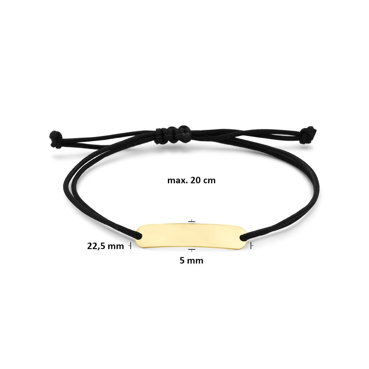 14k Geelgouden graveerarmband met zwart polyester