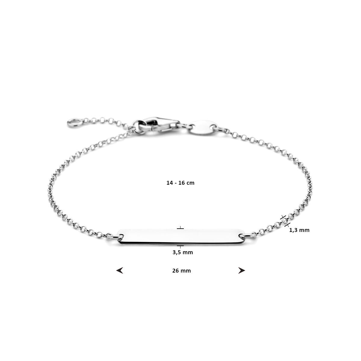 Gerhodineerd zilveren kinder graveerarmband met rechthoekige plaat