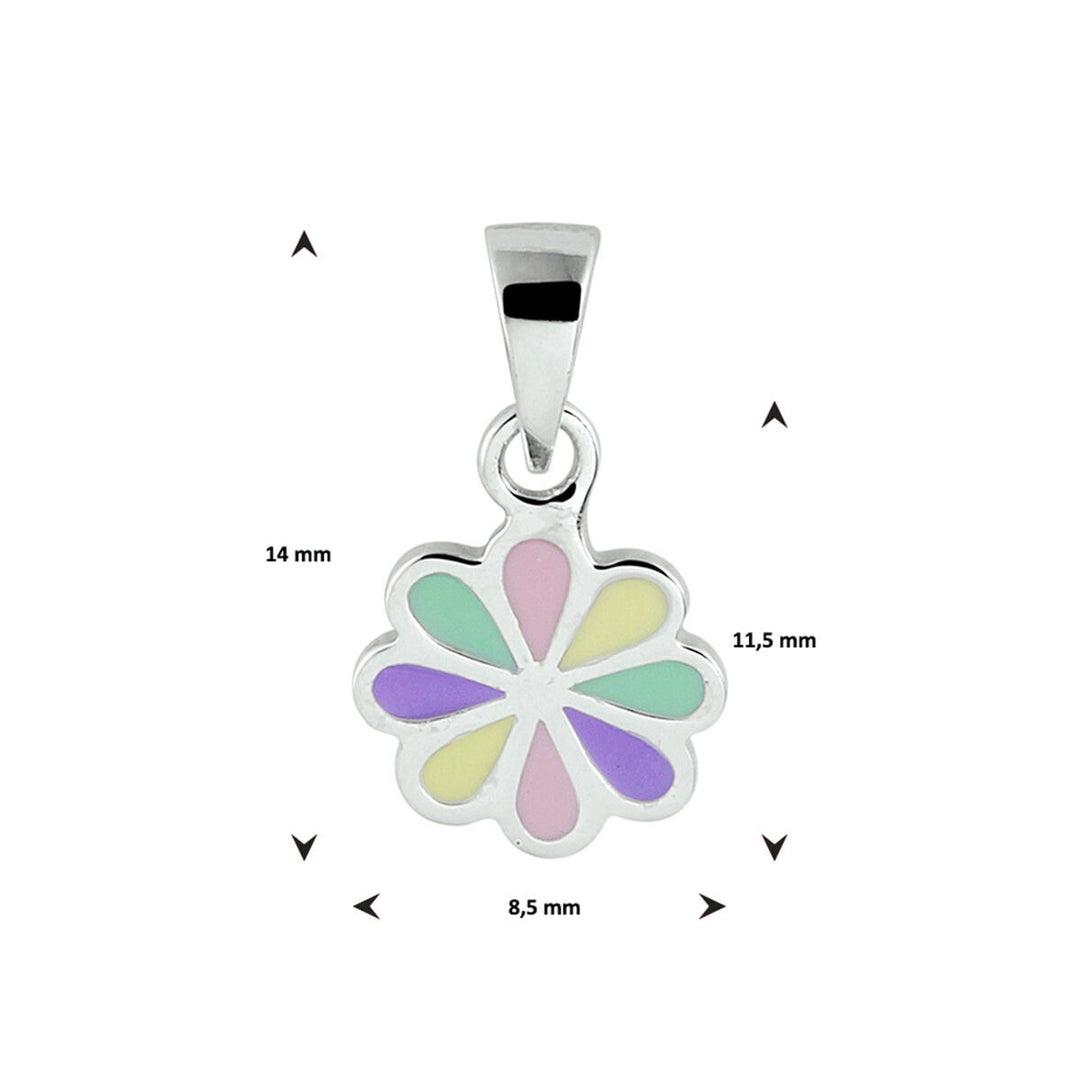 Zilveren bloem hanger met kleurrijke emaille