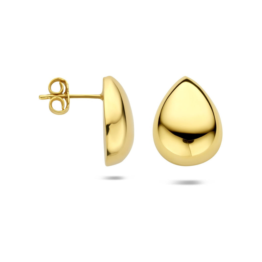 Verguld zilveren oorknoppen druppel – vloeiende vorm in gouden glans