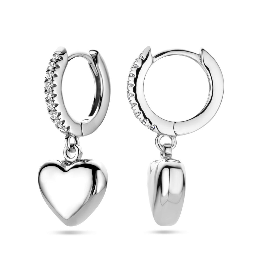 drop earrings heart zirconia silver rhodium plated