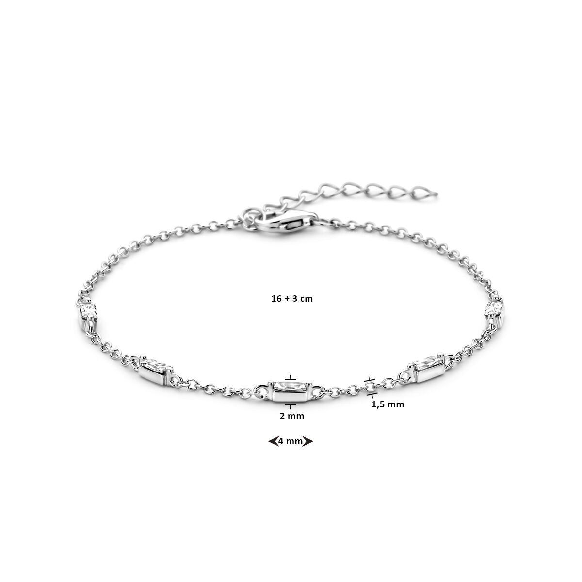 bracelet zirconia 16 + 3 cm silver rhodium plated