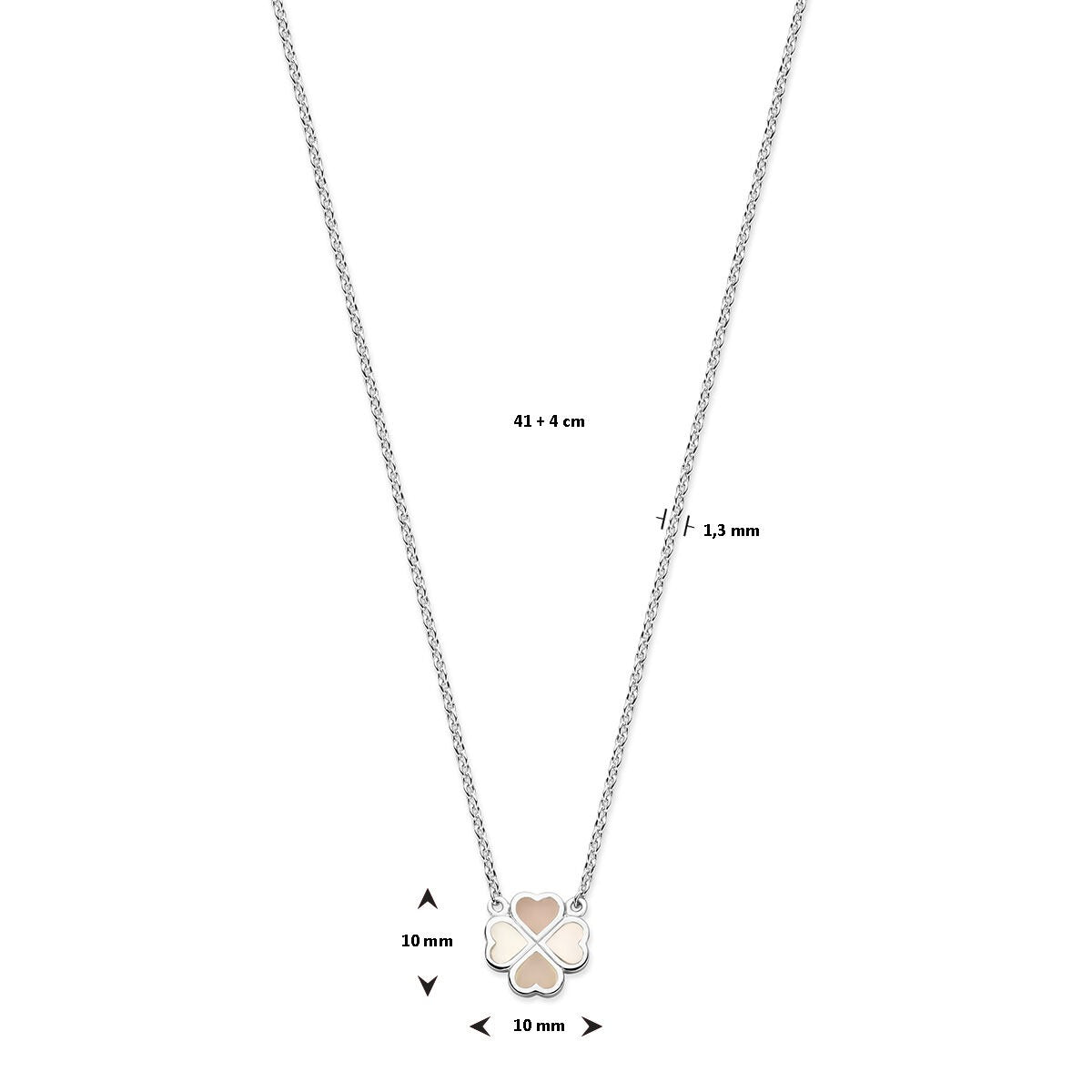 Zilveren klaver ketting met roze en wit parelmoer – gerhodineerd