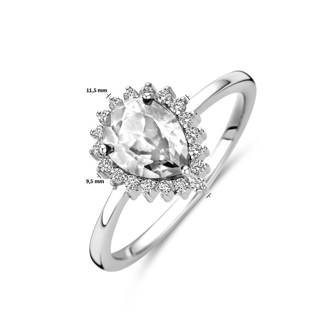 Zilveren dames ring – peer zirkonia in entourage