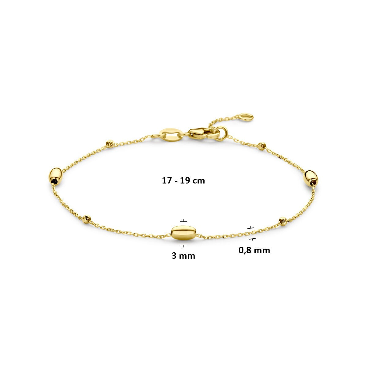 14k Geelgouden armband met bolletjes en staafjes