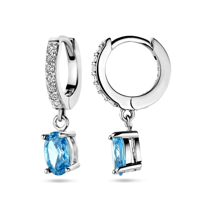 Ohrhänger mit blauem und weißem Zirkonia, Silber rhodiniert