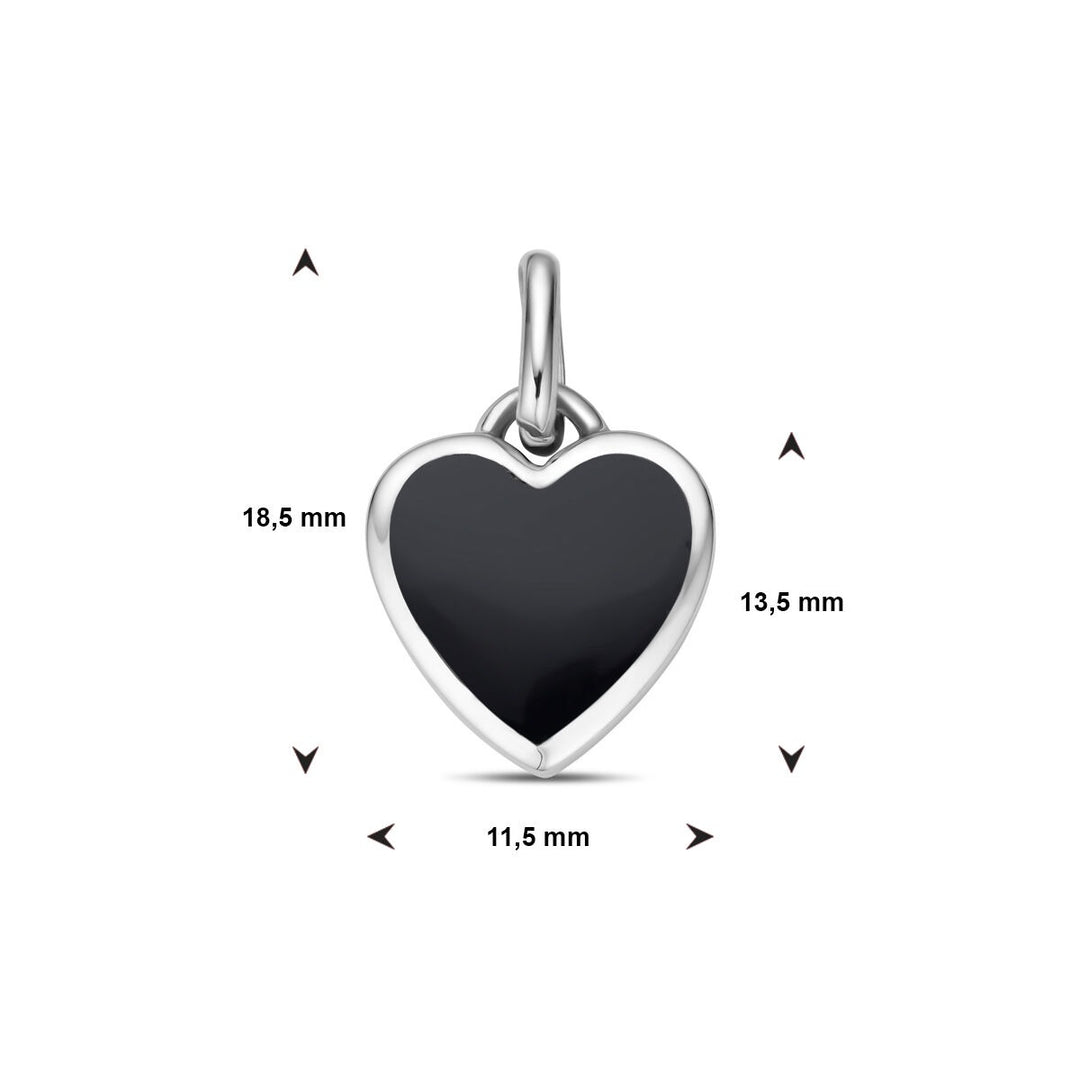 pendant heart onyx silver rhodium plated