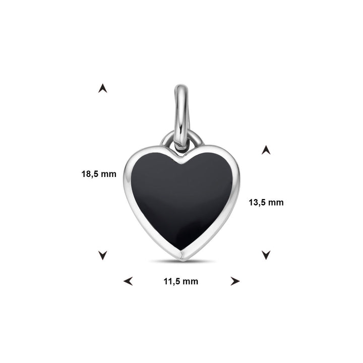 pendant heart onyx silver rhodium plated