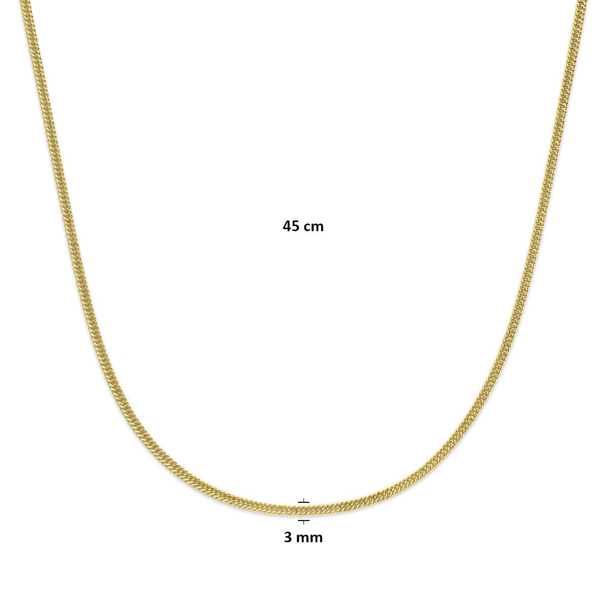 14k geelgouden gourmette collier met zilveren kern – 45cm