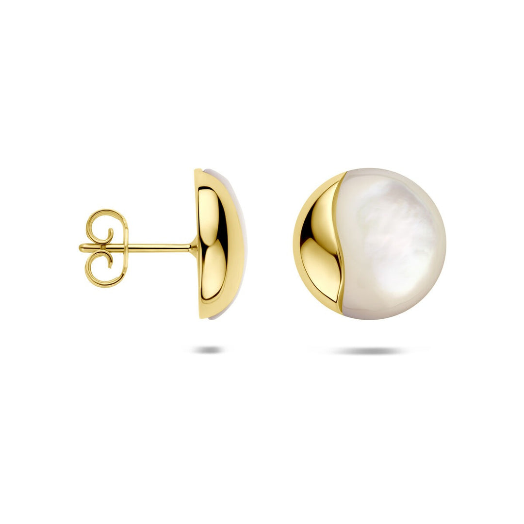 14k Geelgouden oorknoppen met parelmoer 14 mm