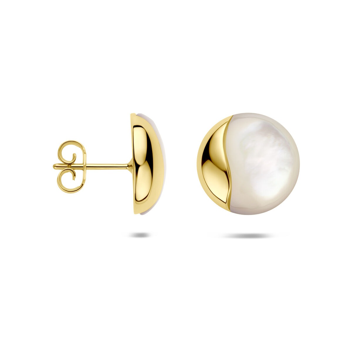 14k Geelgouden oorknoppen met parelmoer 14 mm