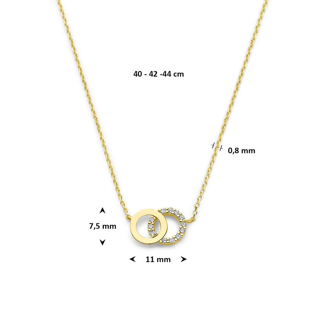 9k Geelgoudkleurig dames collier met zirkonia – verstelbaar tot 44 cm