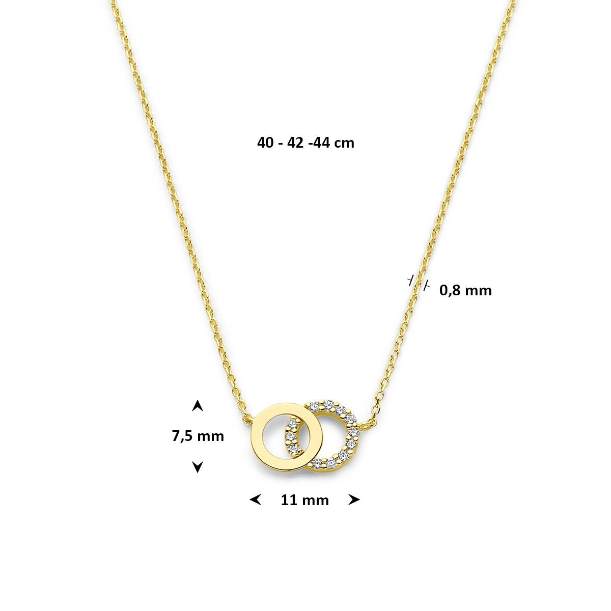 9k Geelgoudkleurig dames collier met zirkonia – verstelbaar tot 44 cm