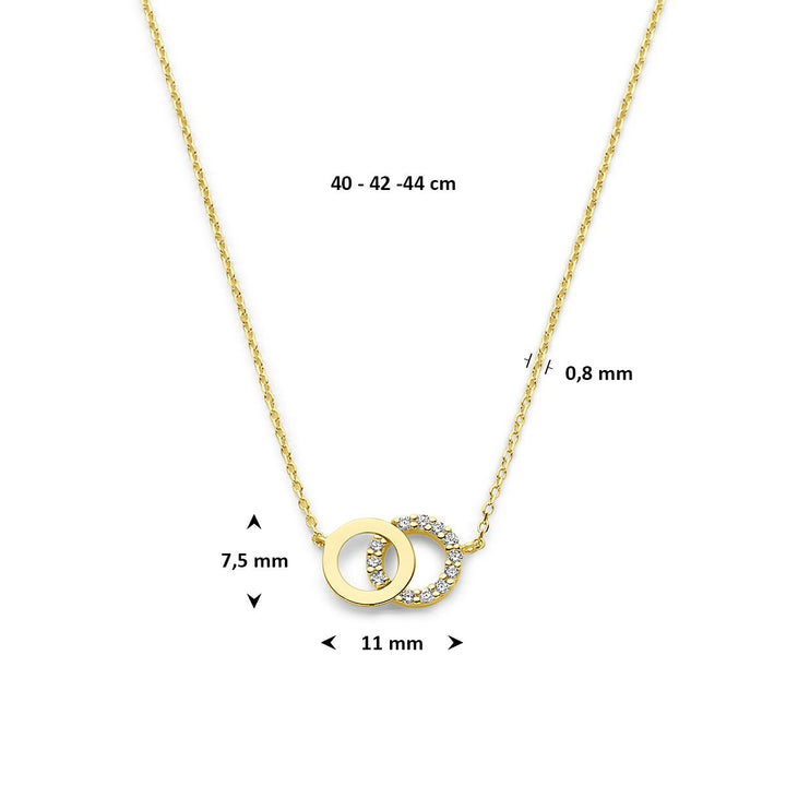 9k Geelgoudkleurig dames collier met zirkonia – verstelbaar tot 44 cm