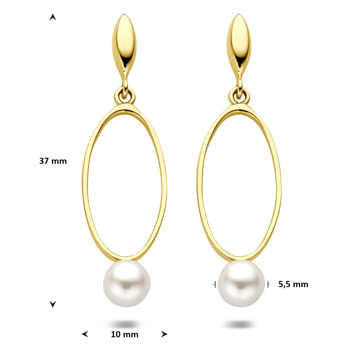 14k geelgouden oorhangers met parel 37 mm