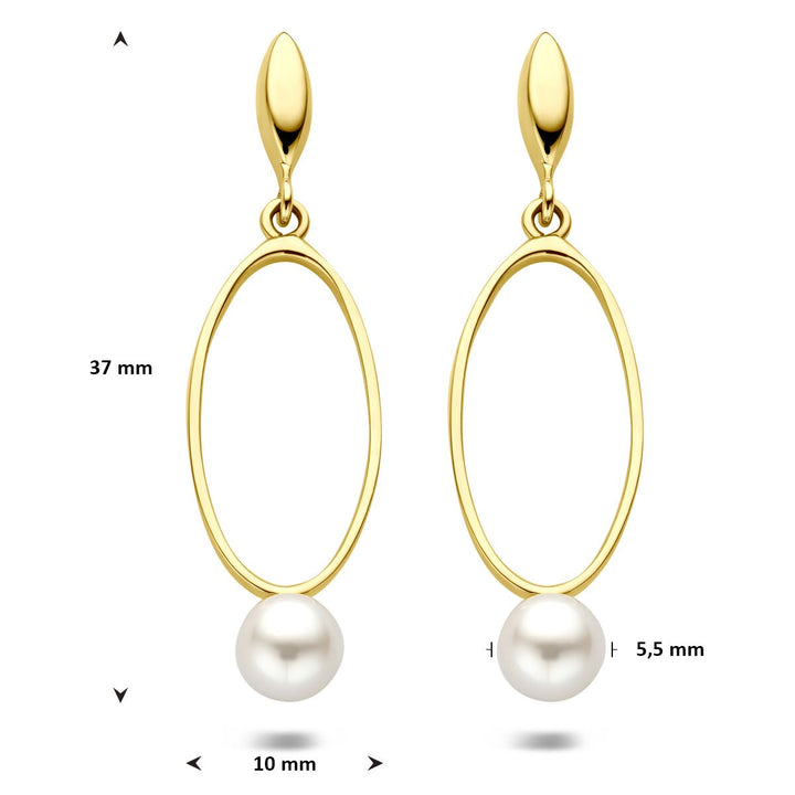 14k geelgouden oorhangers met parel 37 mm
