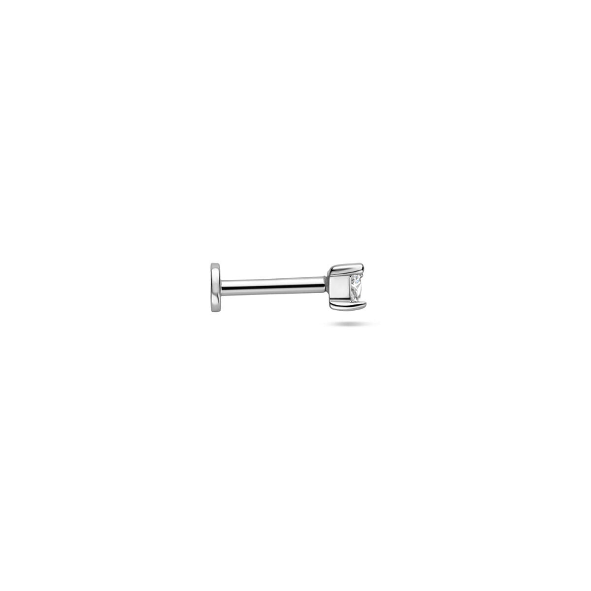 Zilveren flat back piercing met driehoek zirkonia – gerhodineerd 925 zilver