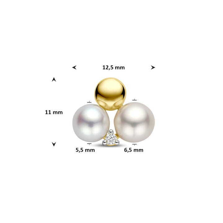 Gouden hanger met parel en diamant 14k 0.02ct h si 11 mm