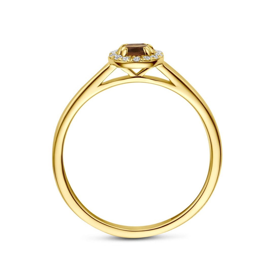 14k Geelgouden ring met citrien en lab grown diamant