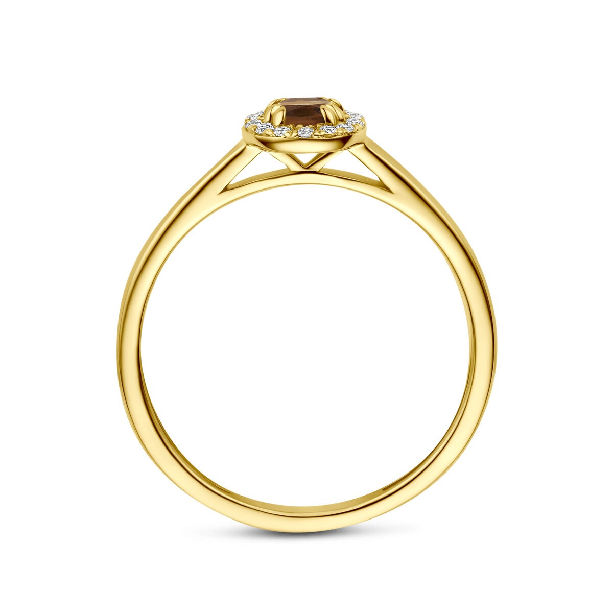 14k Geelgouden ring met citrien en lab grown diamant