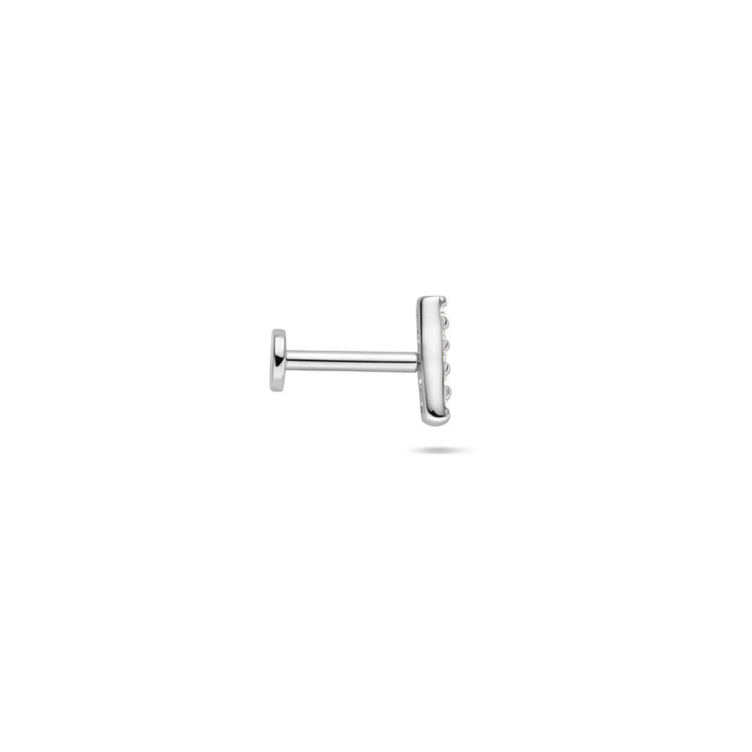 Gerhodineerd zilveren flat back piercing met zirkonia in balkvorm