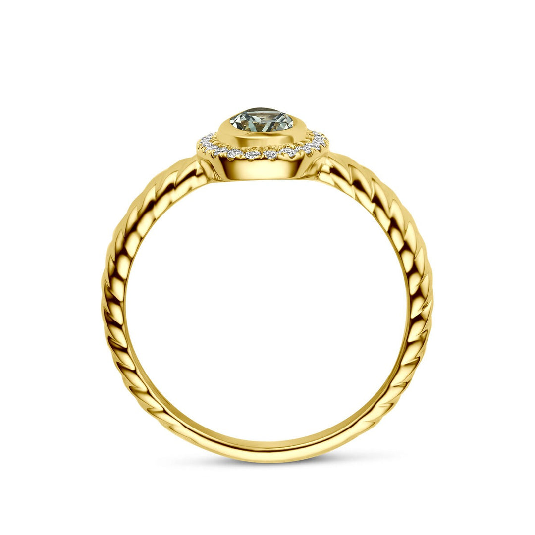 14k Geelgouden ring met groene amethist en lab grown diamant