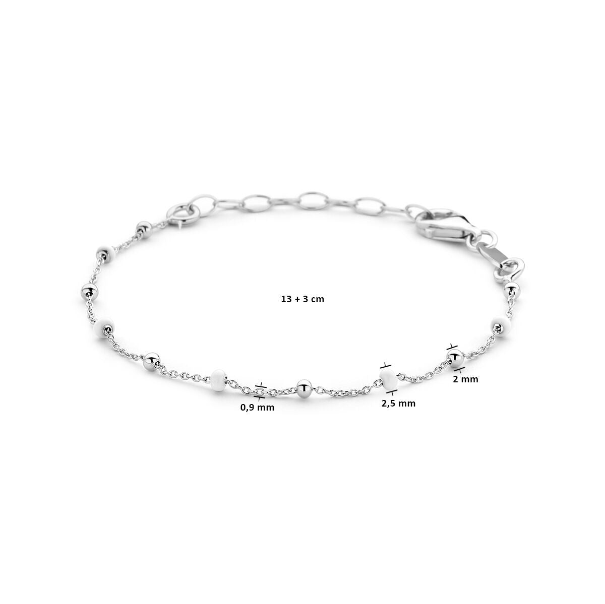 bracelet white enamel balls 13 + 3 cm silver rhodium plated
