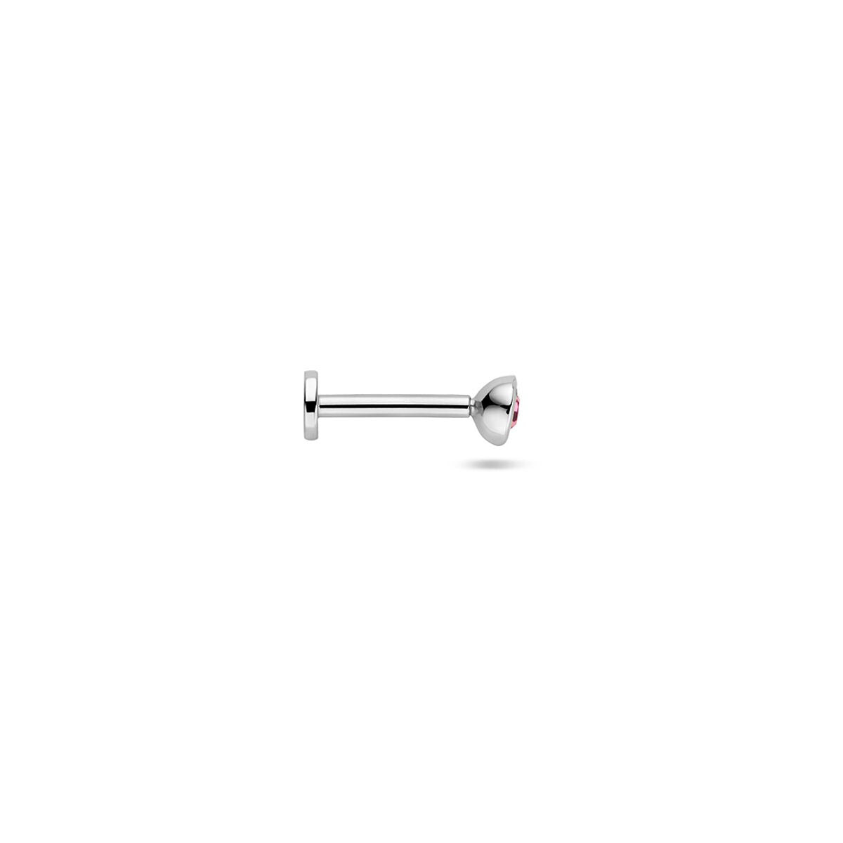Gerhodineerd zilveren flat back piercing met roze strass