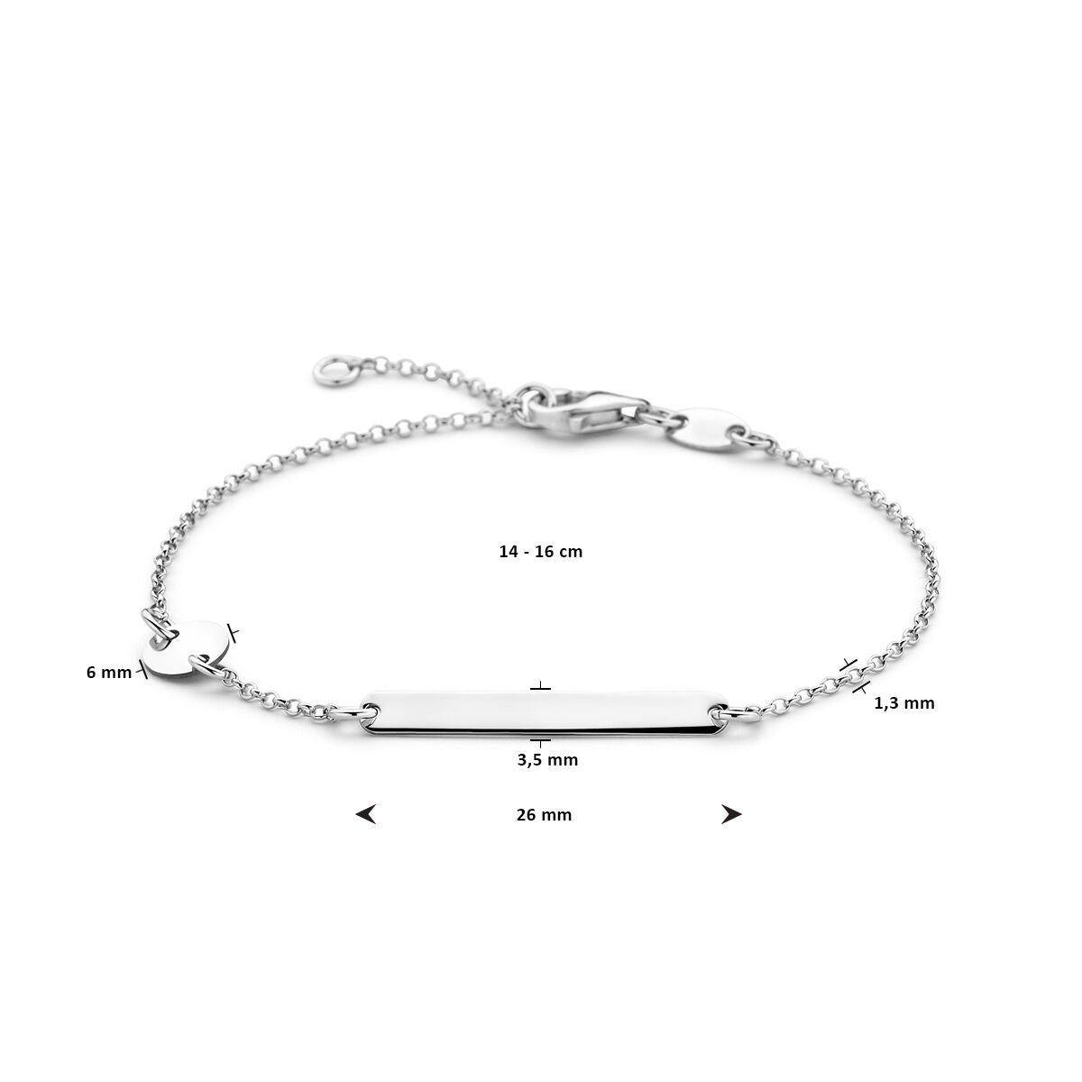 engraving bracelet circle and plate 3.5 mm 14 - 16 cm silver rhodium plated