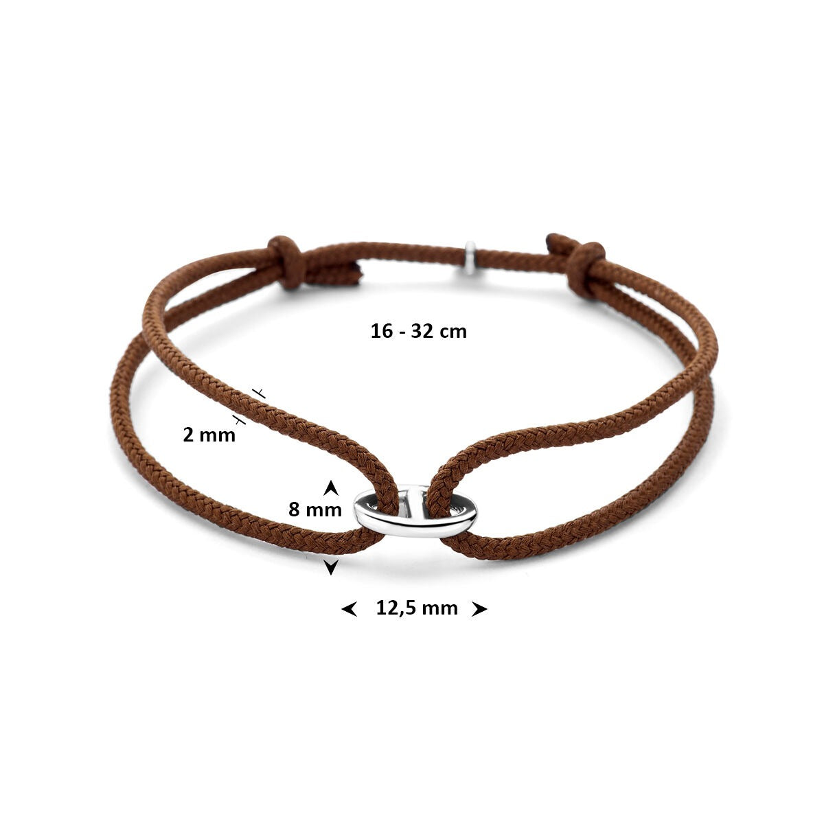 Bruin katoenen armband met gerhodineerde koffieboon schakel